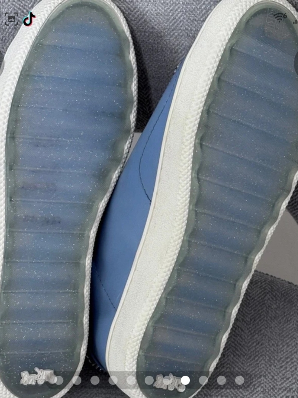 Coach Women Blue Rhinestone Embellished Leather Sneakers/ Crystal Bow Accent 10B - Picture 7 of 16